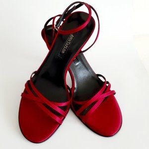 Red Joie Satin Rhinestone Buckle Heels